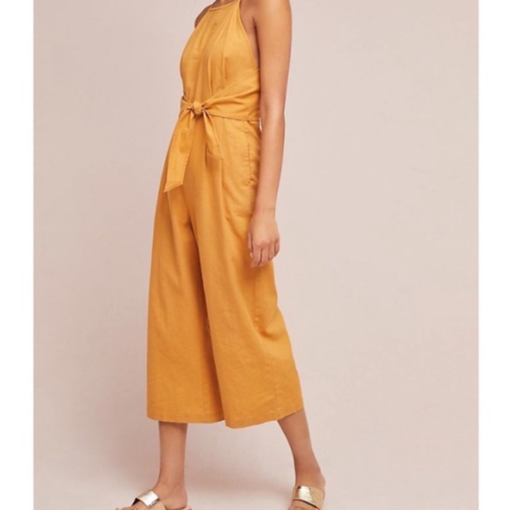 Anthropologie Greylin Linen Jumpsuit Mustard Size XS